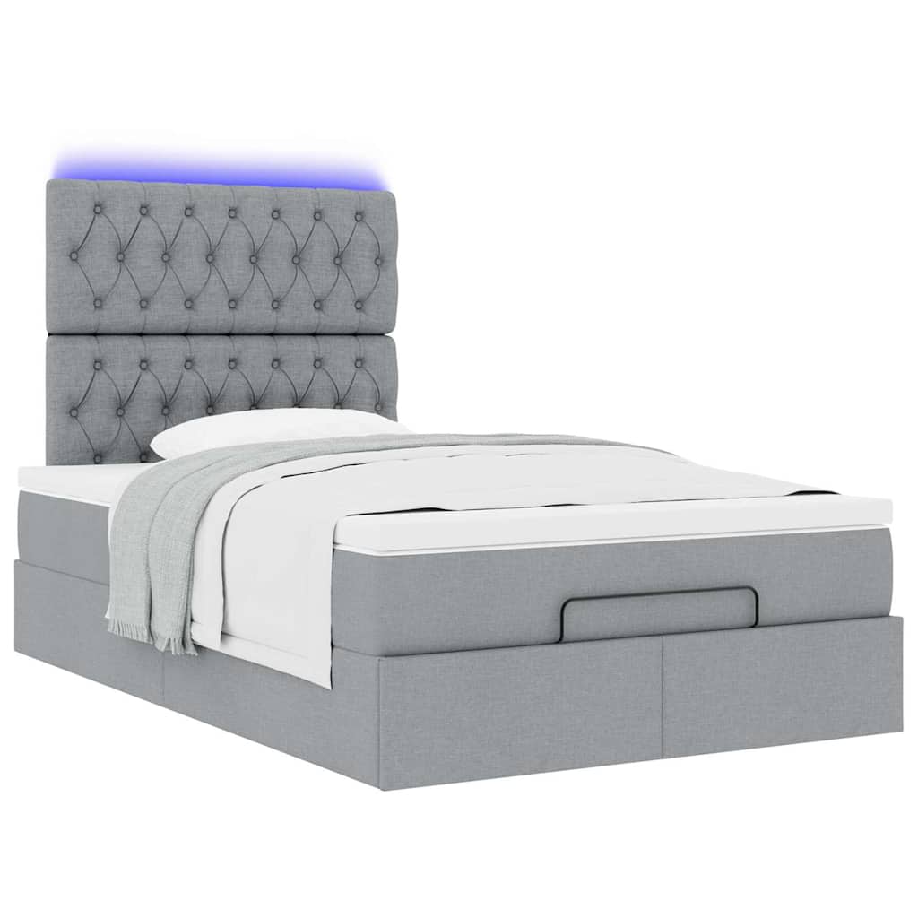 Cadre de lit ottoman et matelas gris clair 120x200 cm tissu - XIOS