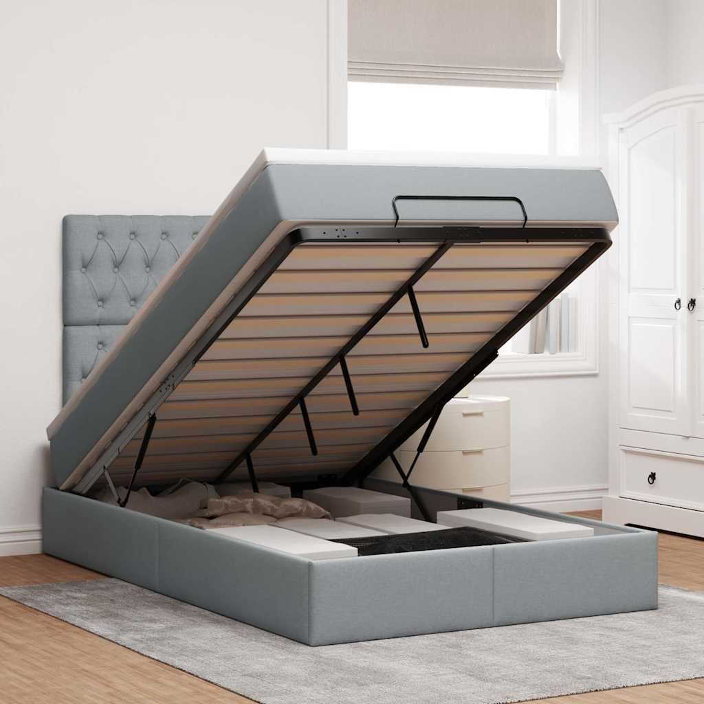 Cadre de lit ottoman et matelas gris clair 120x200 cm tissu - XIOS