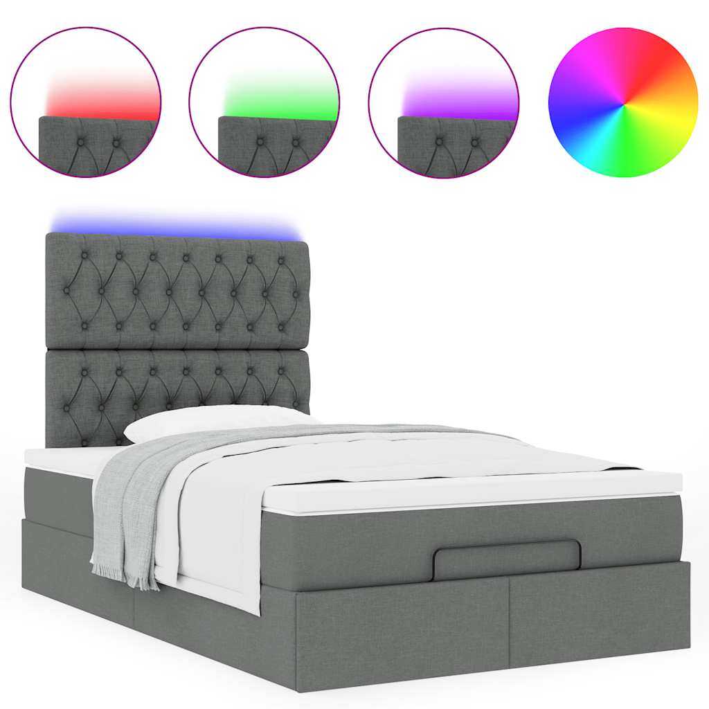 Cadre de lit ottoman avec matelas gris foncé 120x200cm tissu - XIOS