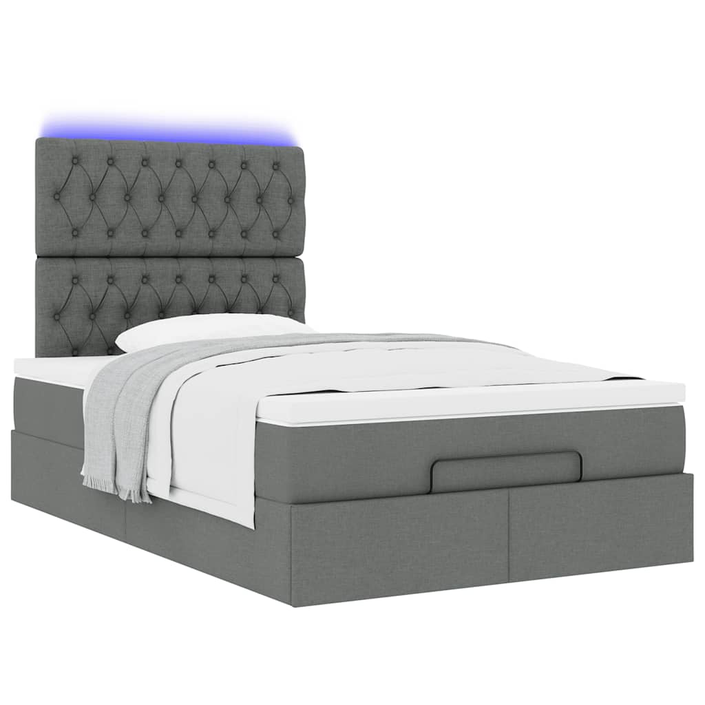 Cadre de lit ottoman avec matelas gris foncé 120x200cm tissu - XIOS