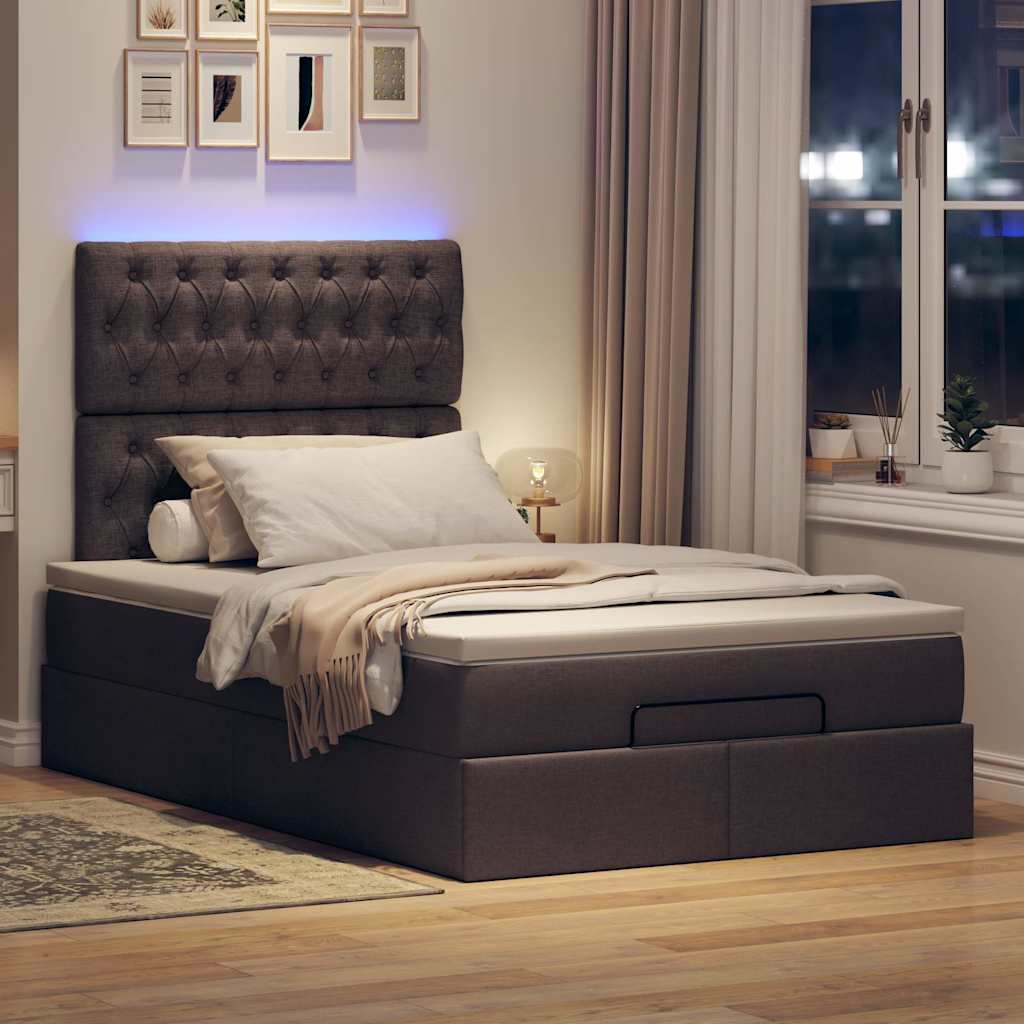 Cadre de lit ottoman avec matelas marron foncé 120x200 cm tissu - XIOS