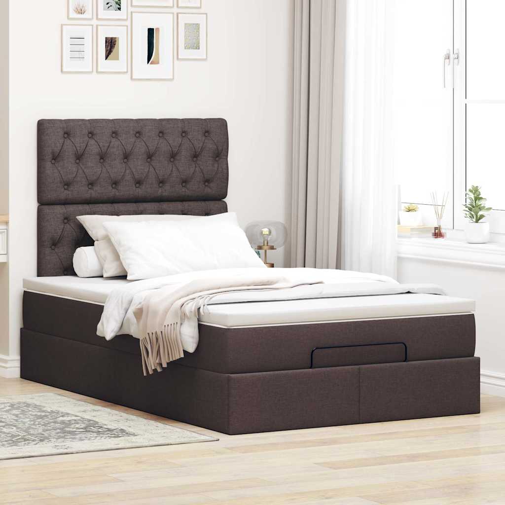 Cadre de lit ottoman avec matelas marron foncé 120x200 cm tissu - XIOS
