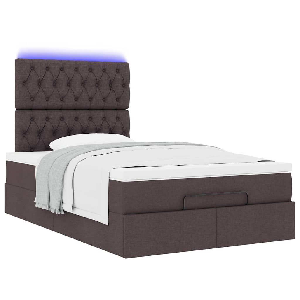 Cadre de lit ottoman avec matelas marron foncé 120x200 cm tissu - XIOS