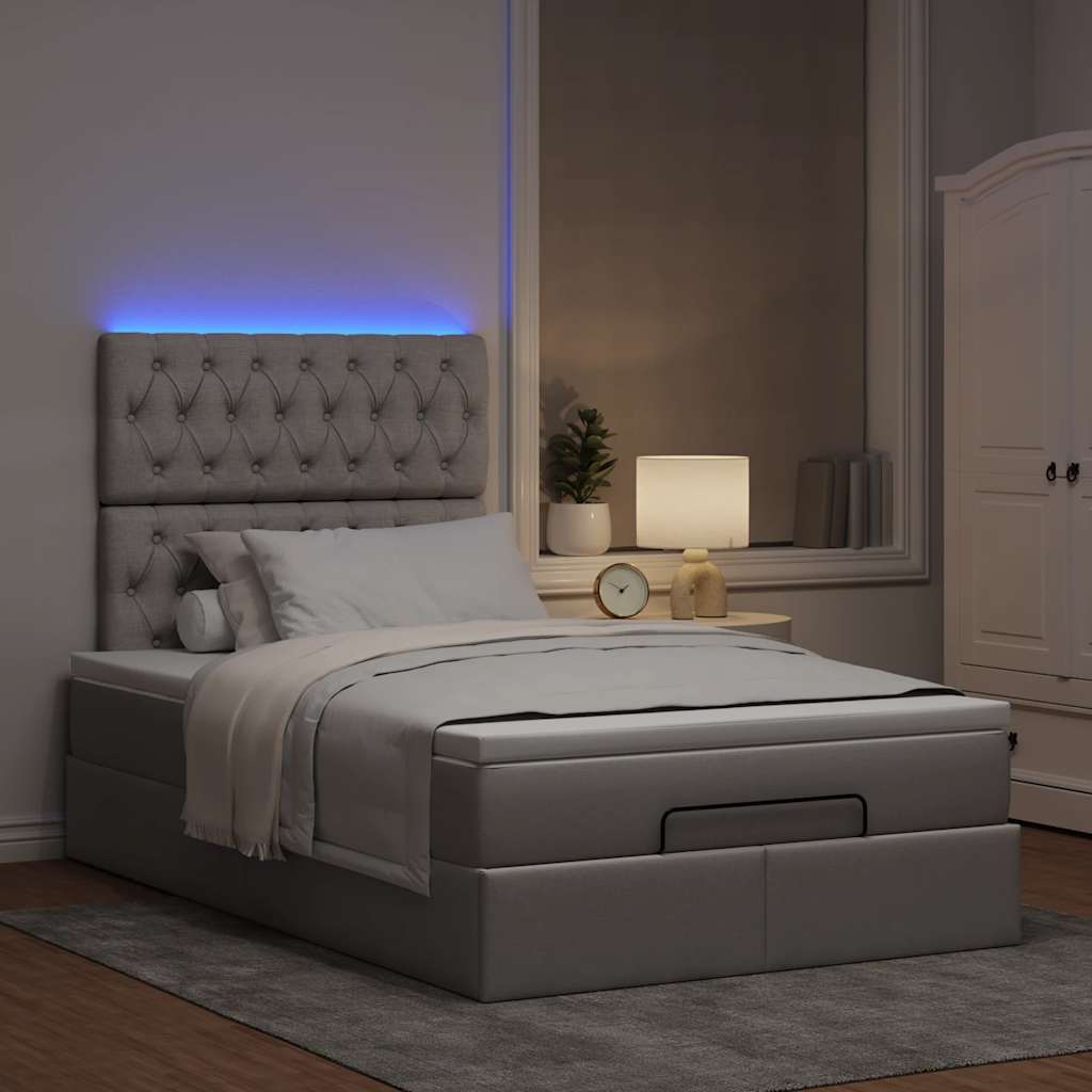 Cadre de lit ottoman avec matelas taupe 120x200 cm tissu - XIOS
