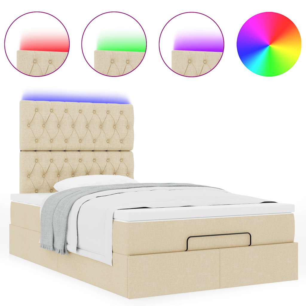 Cadre de lit ottoman avec matelas crème 120x200cm tissu - XIOS