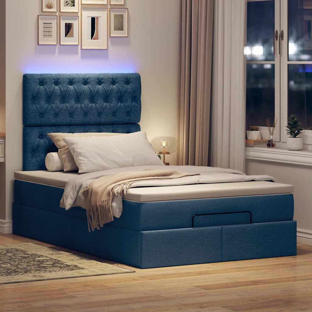 Cadre de lit ottoman avec matelas bleu 120x200 cm tissu - XIOS
