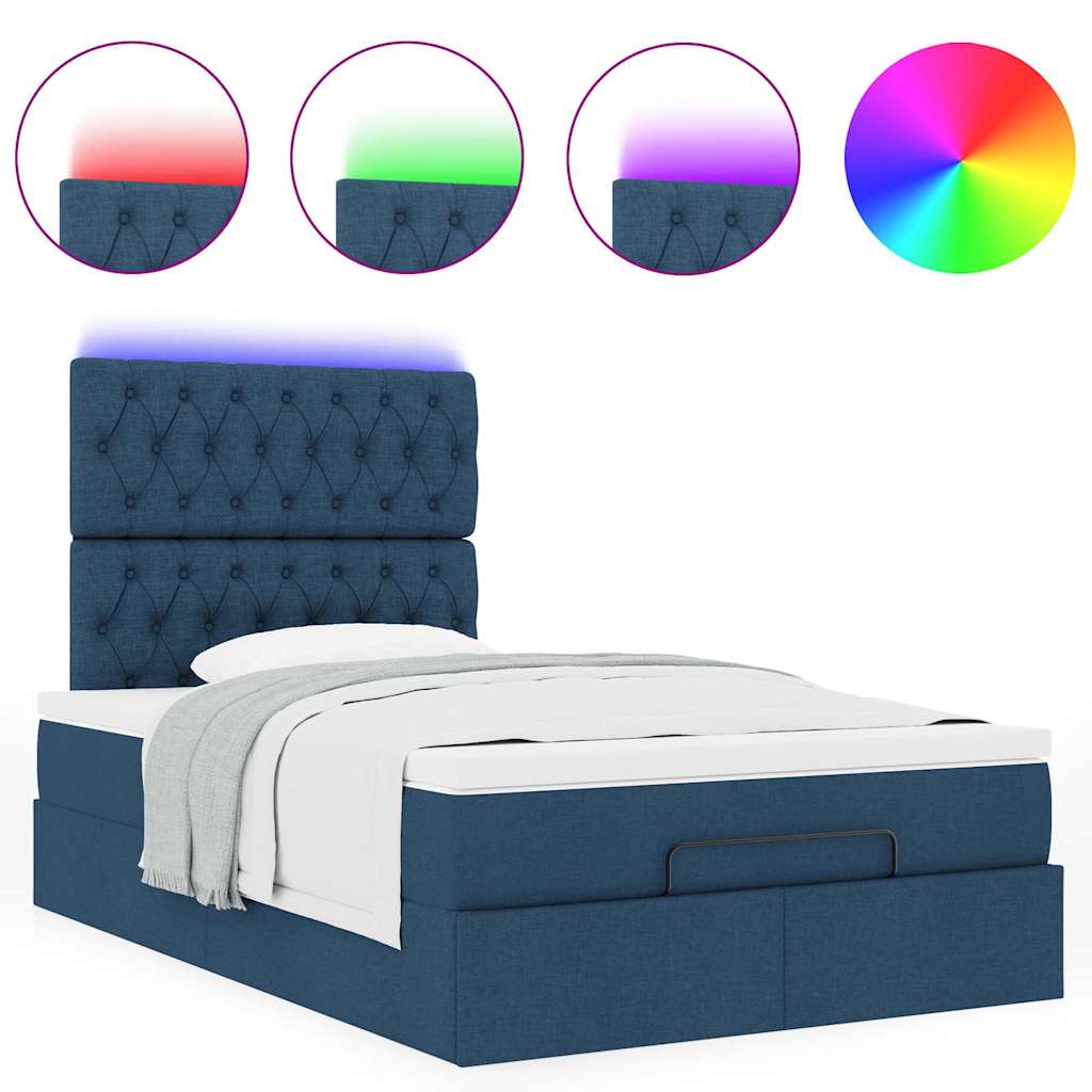 Cadre de lit ottoman avec matelas bleu 120x200 cm tissu - XIOS