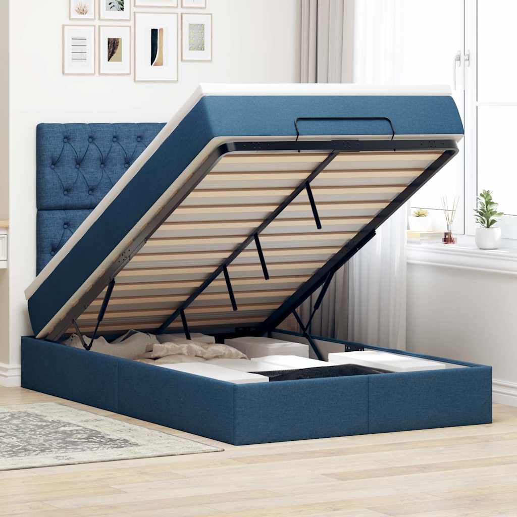 Cadre de lit ottoman avec matelas bleu 120x200 cm tissu - XIOS