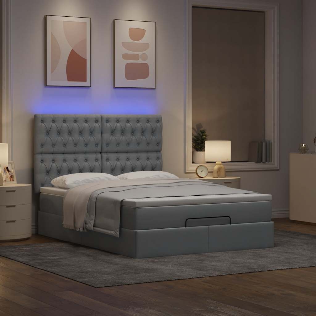 Cadre de lit ottoman et matelas gris clair 140x190 cm tissu - XIOS