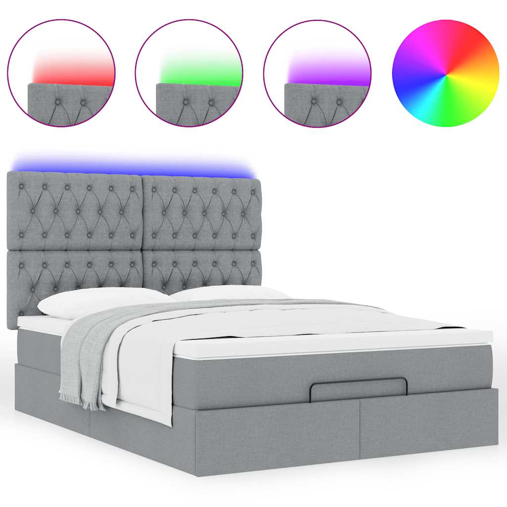 Cadre de lit ottoman et matelas gris clair 140x190 cm tissu - XIOS