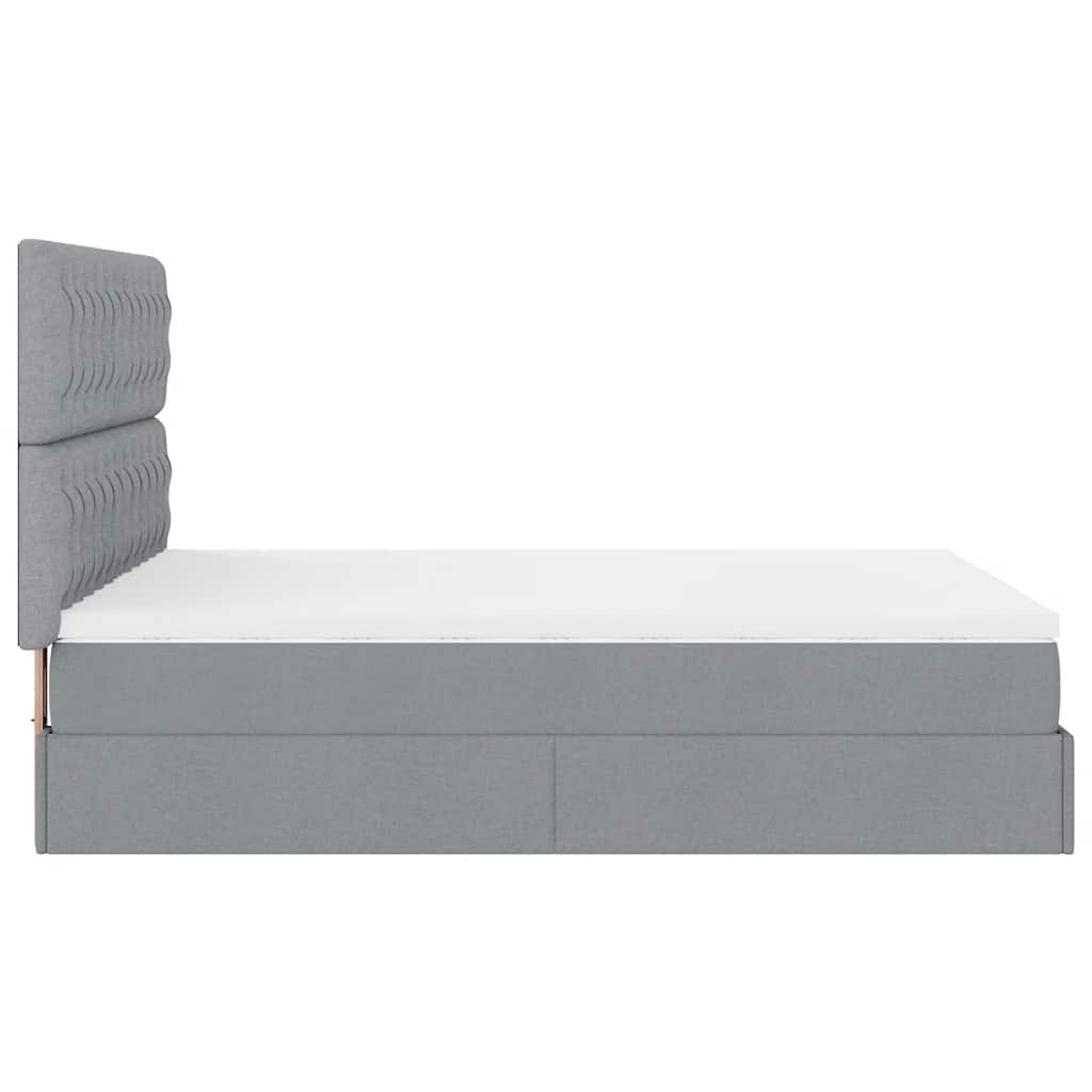 Cadre de lit ottoman et matelas gris clair 140x190 cm tissu - XIOS