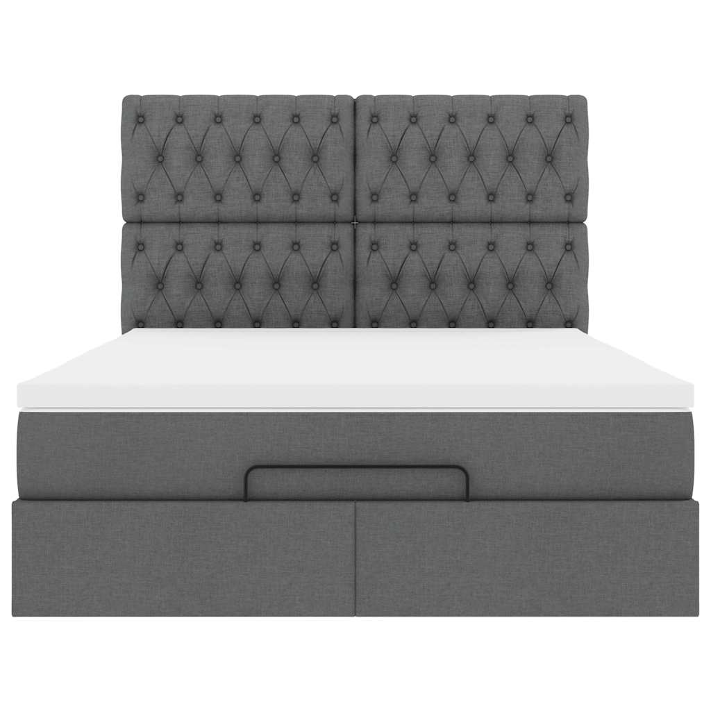 Cadre de lit ottoman avec matelas gris foncé 140x190 cm tissu - XIOS