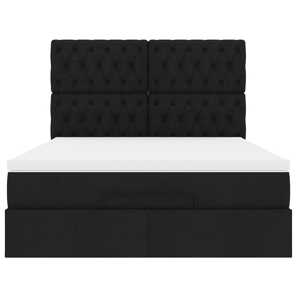 Cadre de lit ottoman avec matelas noir 140x190 cm tissu - XIOS
