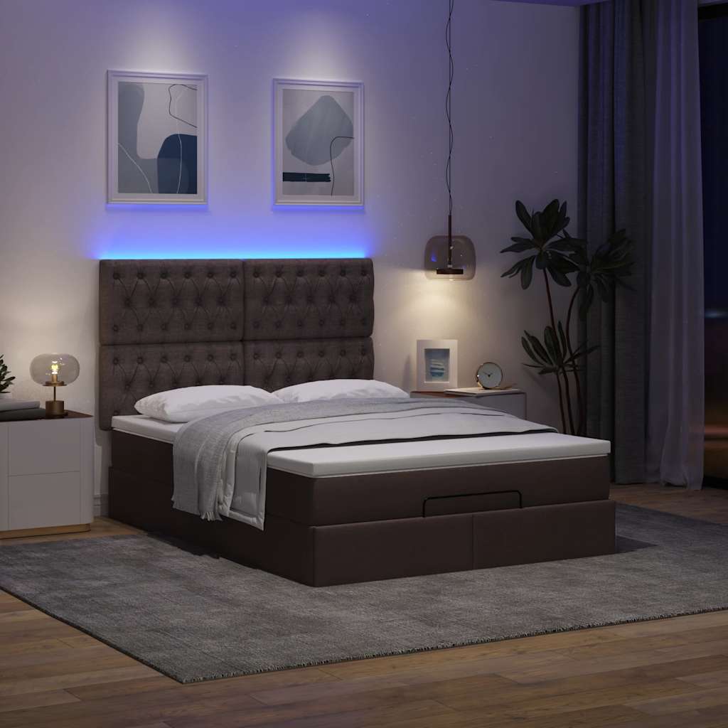 Cadre de lit ottoman avec matelas marron foncé 140x190 cm tissu - XIOS