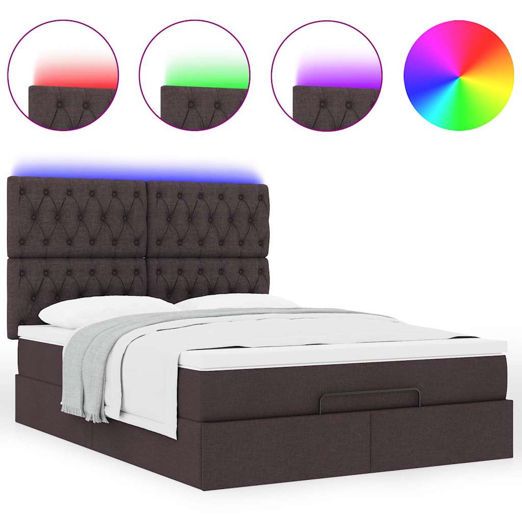 Cadre de lit ottoman avec matelas marron foncé 140x190 cm tissu - XIOS