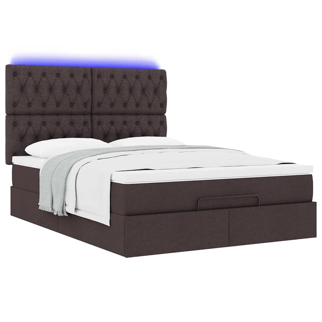 Cadre de lit ottoman avec matelas marron foncé 140x190 cm tissu - XIOS