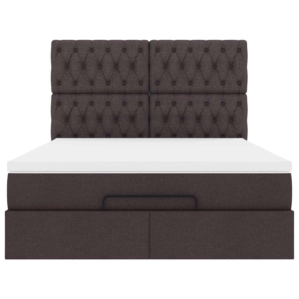 Cadre de lit ottoman avec matelas marron foncé 140x190 cm tissu - XIOS