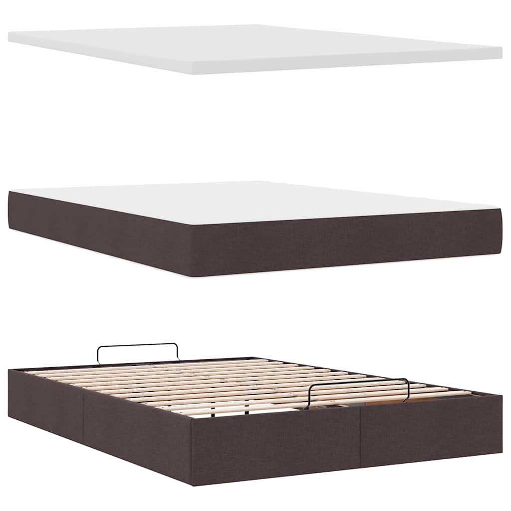 Cadre de lit ottoman avec matelas marron foncé 140x190 cm tissu - XIOS