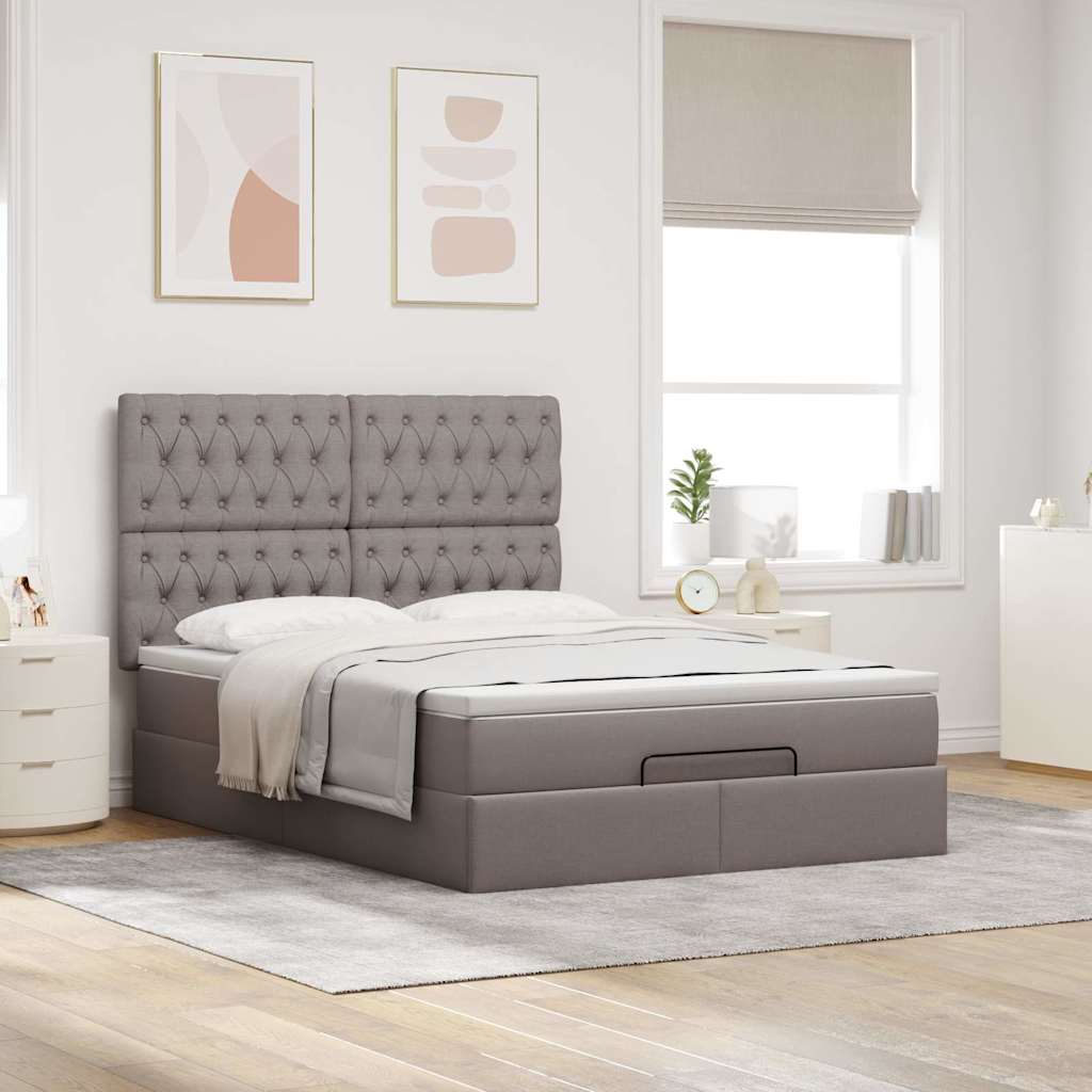 Cadre de lit ottoman avec matelas taupe 140x190 cm tissu - XIOS