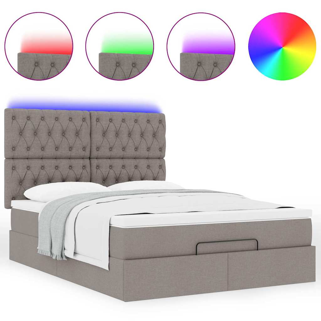 Cadre de lit ottoman avec matelas taupe 140x190 cm tissu - XIOS