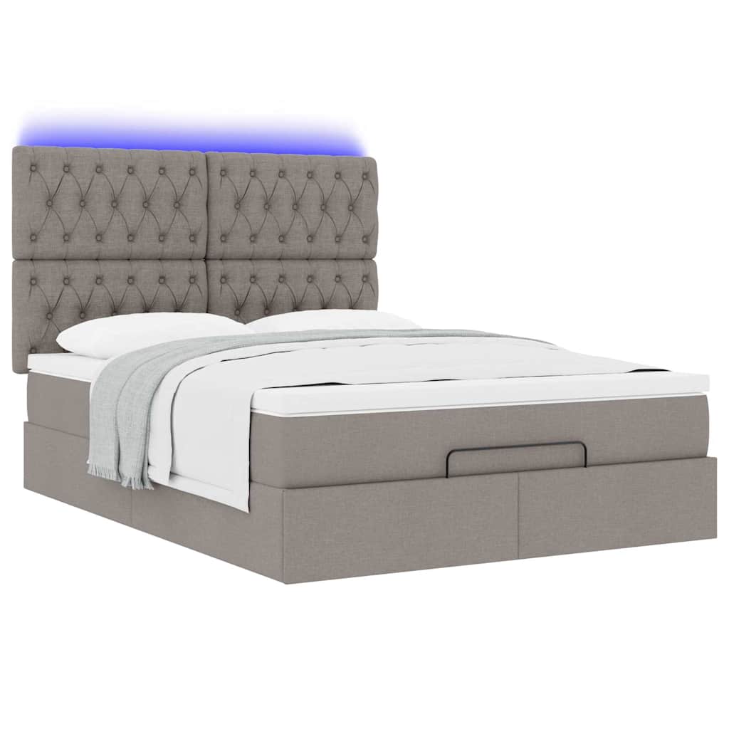 Cadre de lit ottoman avec matelas taupe 140x190 cm tissu - XIOS