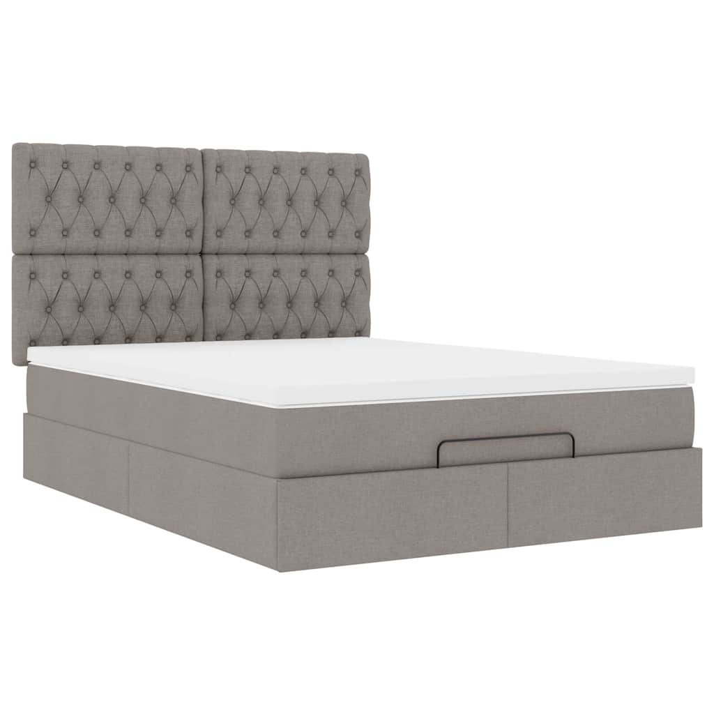 Cadre de lit ottoman avec matelas taupe 140x190 cm tissu - XIOS