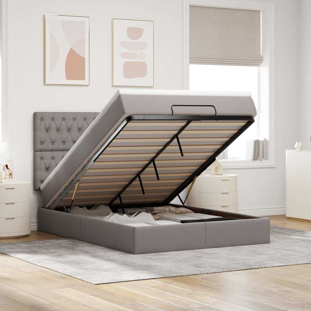 Cadre de lit ottoman avec matelas taupe 140x190 cm tissu - XIOS
