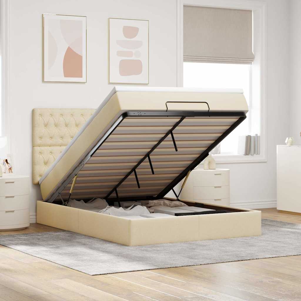 Cadre de lit ottoman avec matelas crème 140x190 cm tissu - XIOS