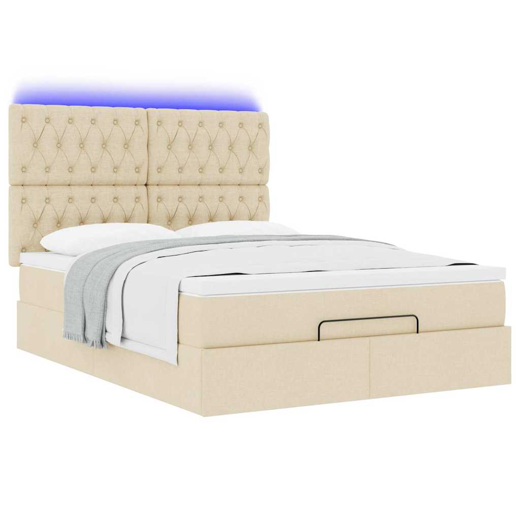 Cadre de lit ottoman avec matelas crème 140x190 cm tissu - XIOS