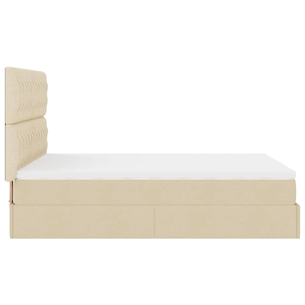 Cadre de lit ottoman avec matelas crème 140x190 cm tissu - XIOS