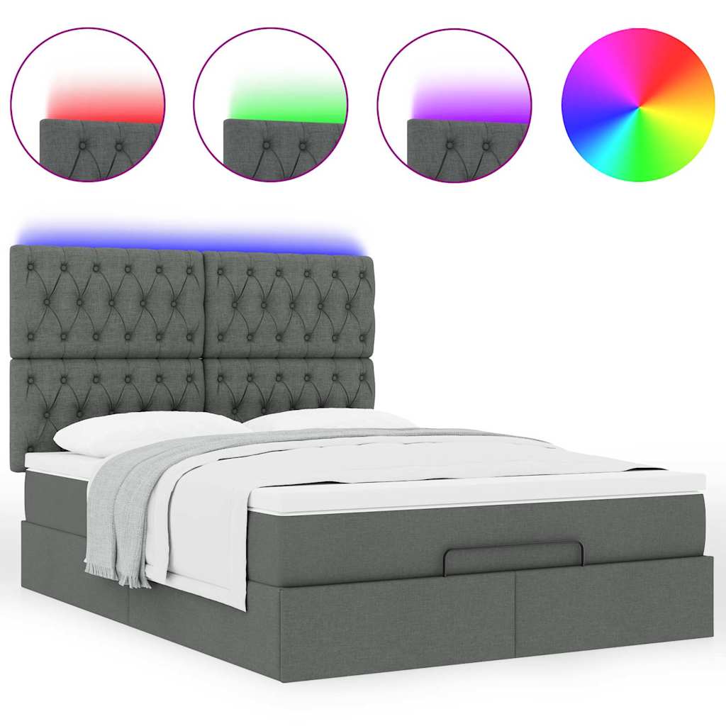 Cadre de lit ottoman avec matelas gris foncé 140x200 cm tissu - XIOS