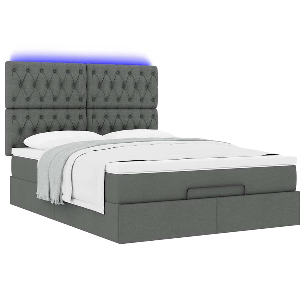 Cadre de lit ottoman avec matelas gris foncé 140x200 cm tissu - XIOS