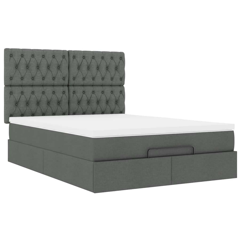Cadre de lit ottoman avec matelas gris foncé 140x200 cm tissu - XIOS