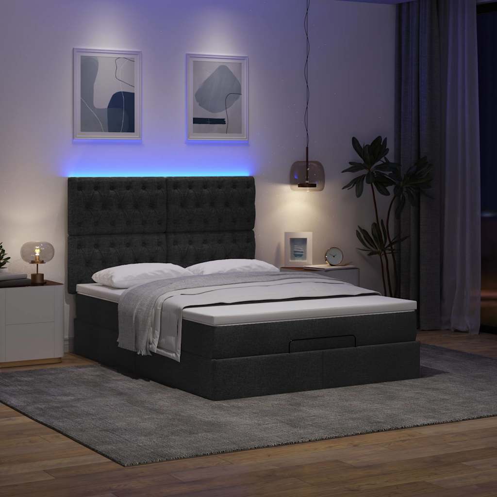 Cadre de lit ottoman avec matelas noir 140x200 cm tissu - XIOS