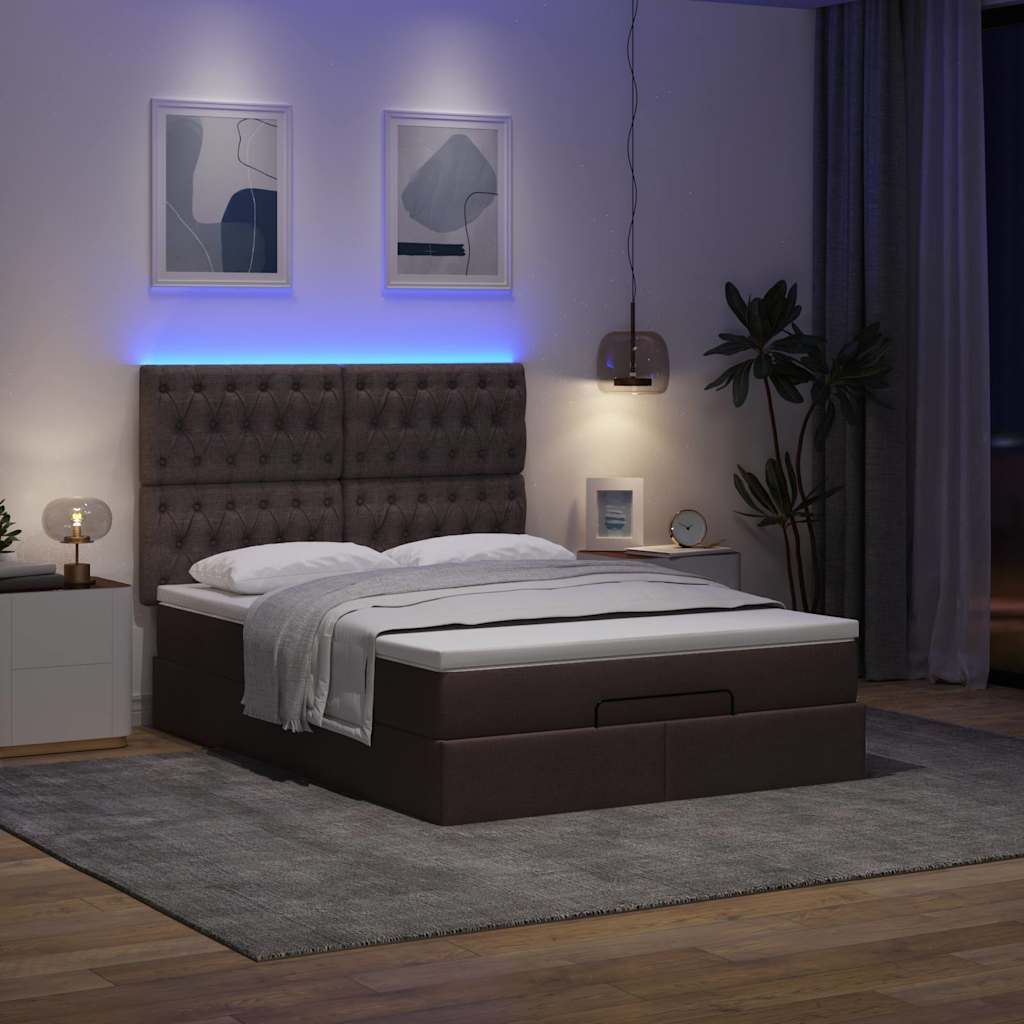 Cadre de lit ottoman avec matelas marron foncé 140x200 cm tissu - XIOS