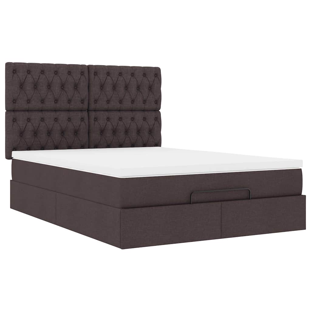 Cadre de lit ottoman avec matelas marron foncé 140x200 cm tissu - XIOS