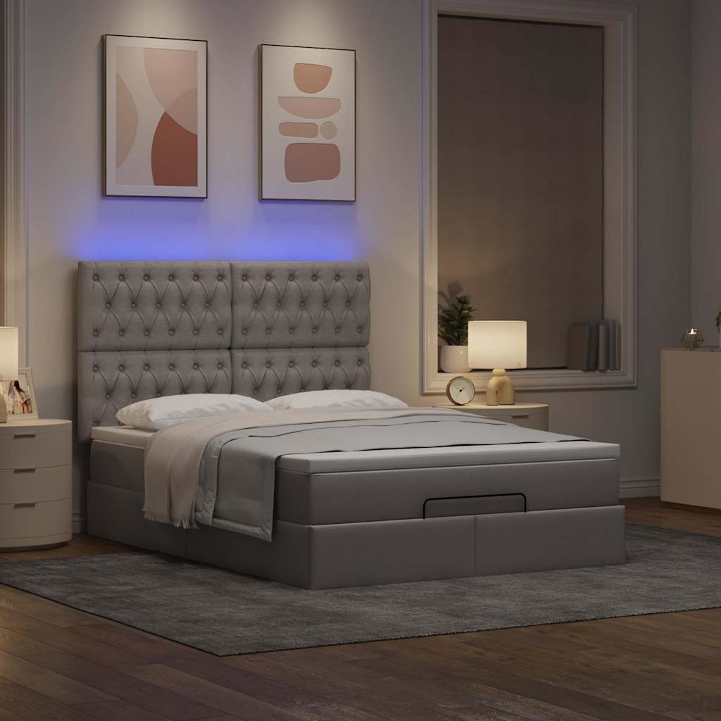 Cadre de lit ottoman avec matelas taupe 140x200 cm tissu - XIOS