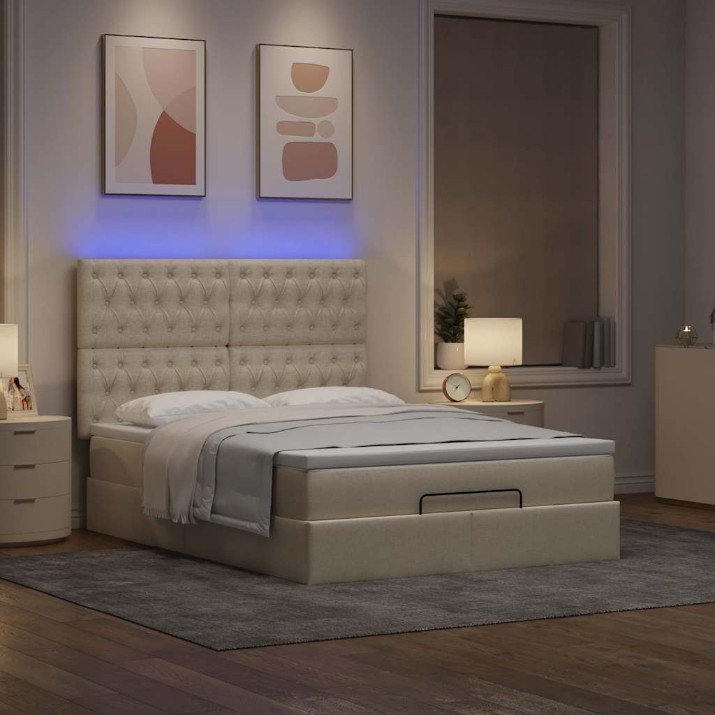 Cadre de lit ottoman avec matelas crème 140x200 cm tissu - XIOS