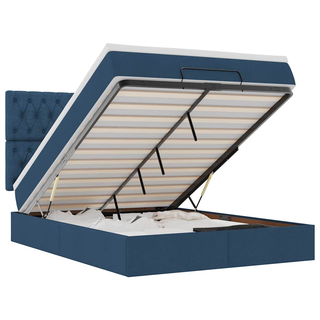 Cadre de lit ottoman avec matelas bleu 140x200 cm tissu - XIOS
