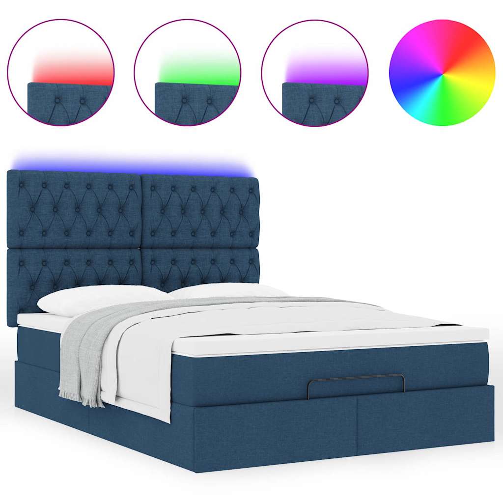 Cadre de lit ottoman avec matelas bleu 140x200 cm tissu - XIOS