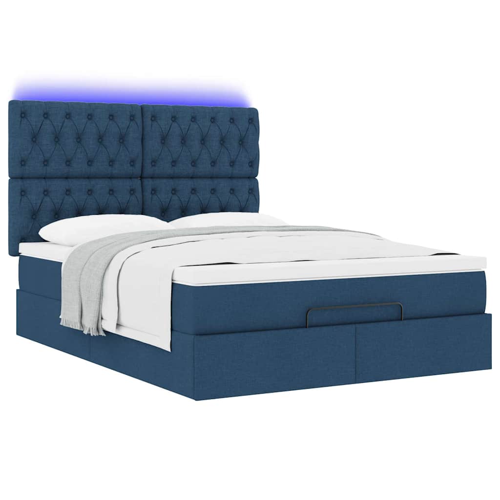 Cadre de lit ottoman avec matelas bleu 140x200 cm tissu - XIOS