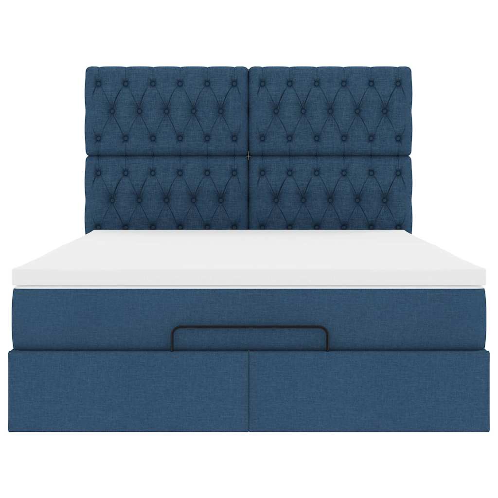 Cadre de lit ottoman avec matelas bleu 140x200 cm tissu - XIOS