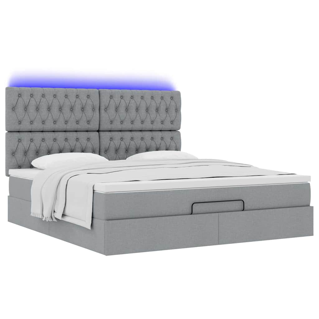 Cadre de lit ottoman et matelas gris clair 160x200cm tissu - XIOS