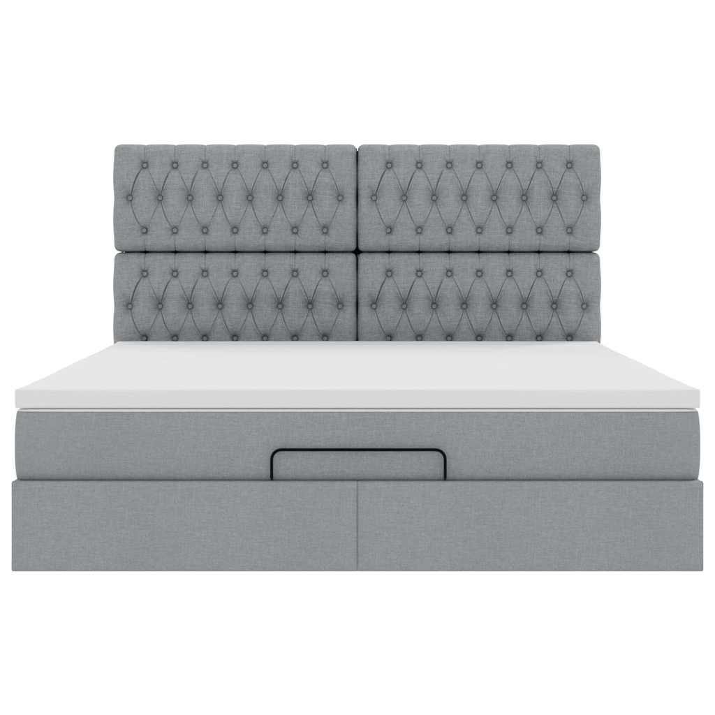 Cadre de lit ottoman et matelas gris clair 160x200cm tissu - XIOS
