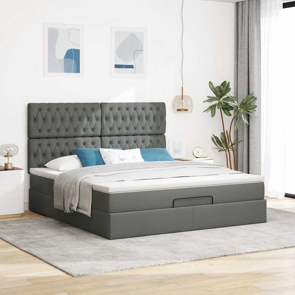 Cadre de lit ottoman avec matelas gris foncé 160x200cm tissu - XIOS