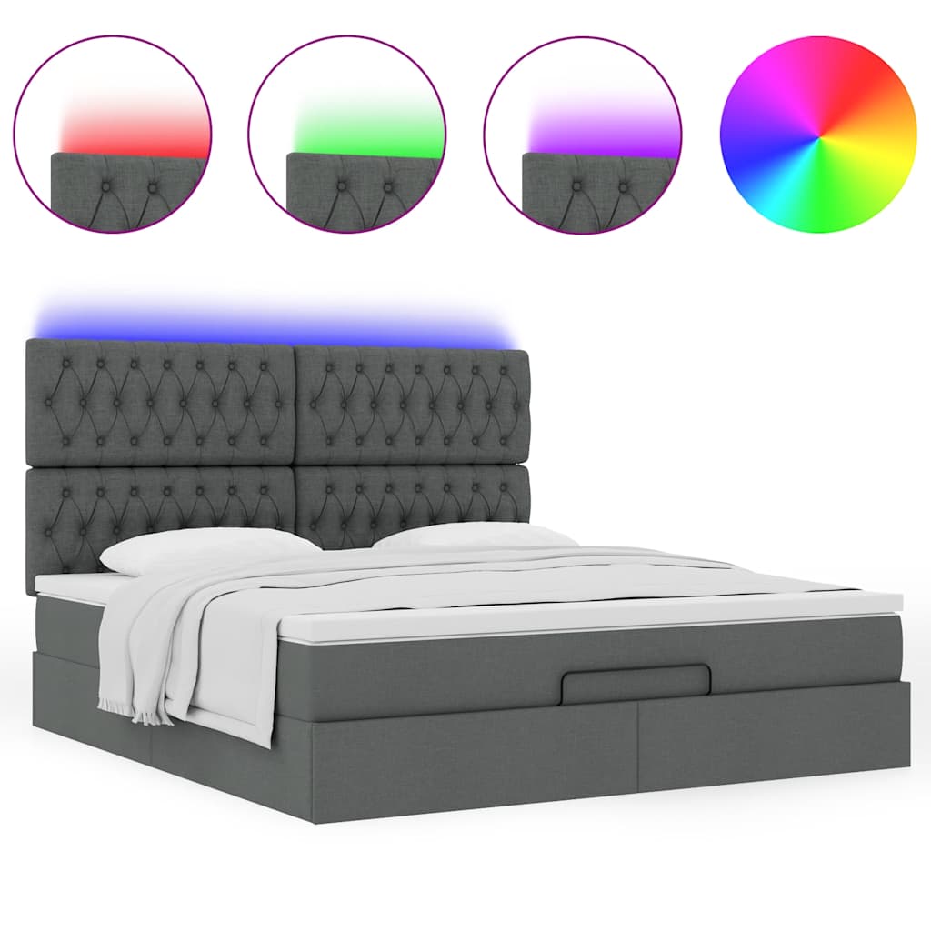 Cadre de lit ottoman avec matelas gris foncé 160x200cm tissu - XIOS