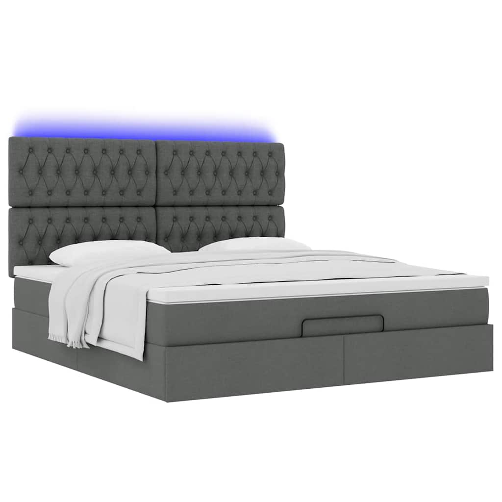 Cadre de lit ottoman avec matelas gris foncé 160x200cm tissu - XIOS