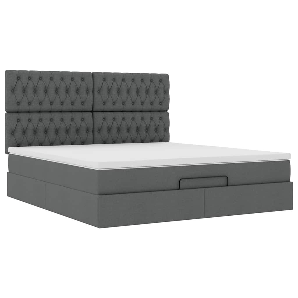Cadre de lit ottoman avec matelas gris foncé 160x200cm tissu - XIOS