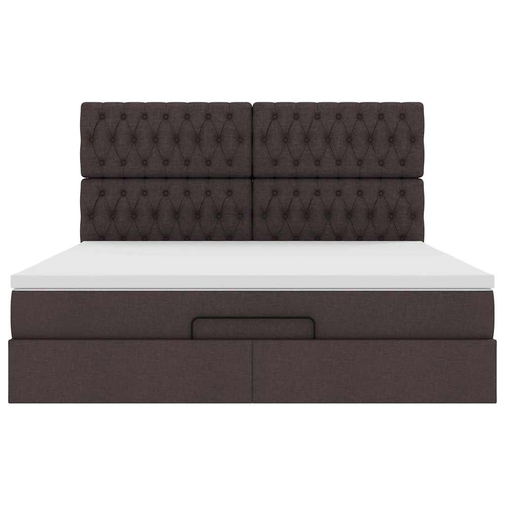 Cadre de lit ottoman avec matelas marron foncé 160x200 cm tissu - XIOS