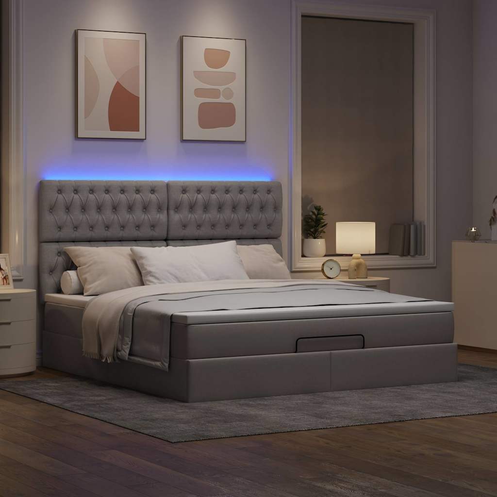 Cadre de lit ottoman avec matelas taupe 160x200 cm tissu - XIOS